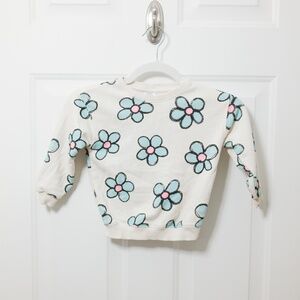 Zara Floral Pattern Long Sleeve Sweatshirt White Blue Kids Size 2-3